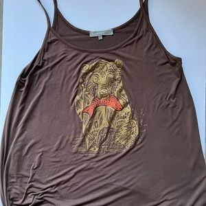 Alaska logo tank in chocolate brown rayon . Sexy and comfy. medium